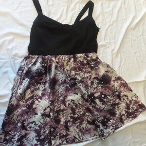 Hot Topic Dress Size XL black bird purple sleeveless maxie with flare